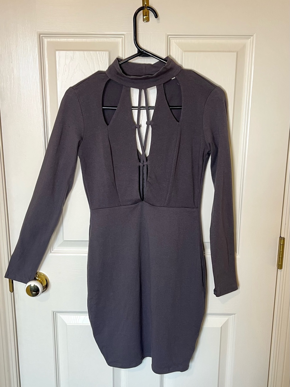 Charlotte Russe Charcoal Long Sleeve Cutout Bodycon Dress